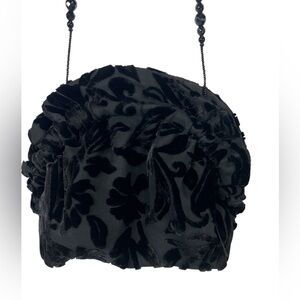 Black Floral Velvet Kiss Lock Evening Bag Beads by Lisa Violetto San Francisco